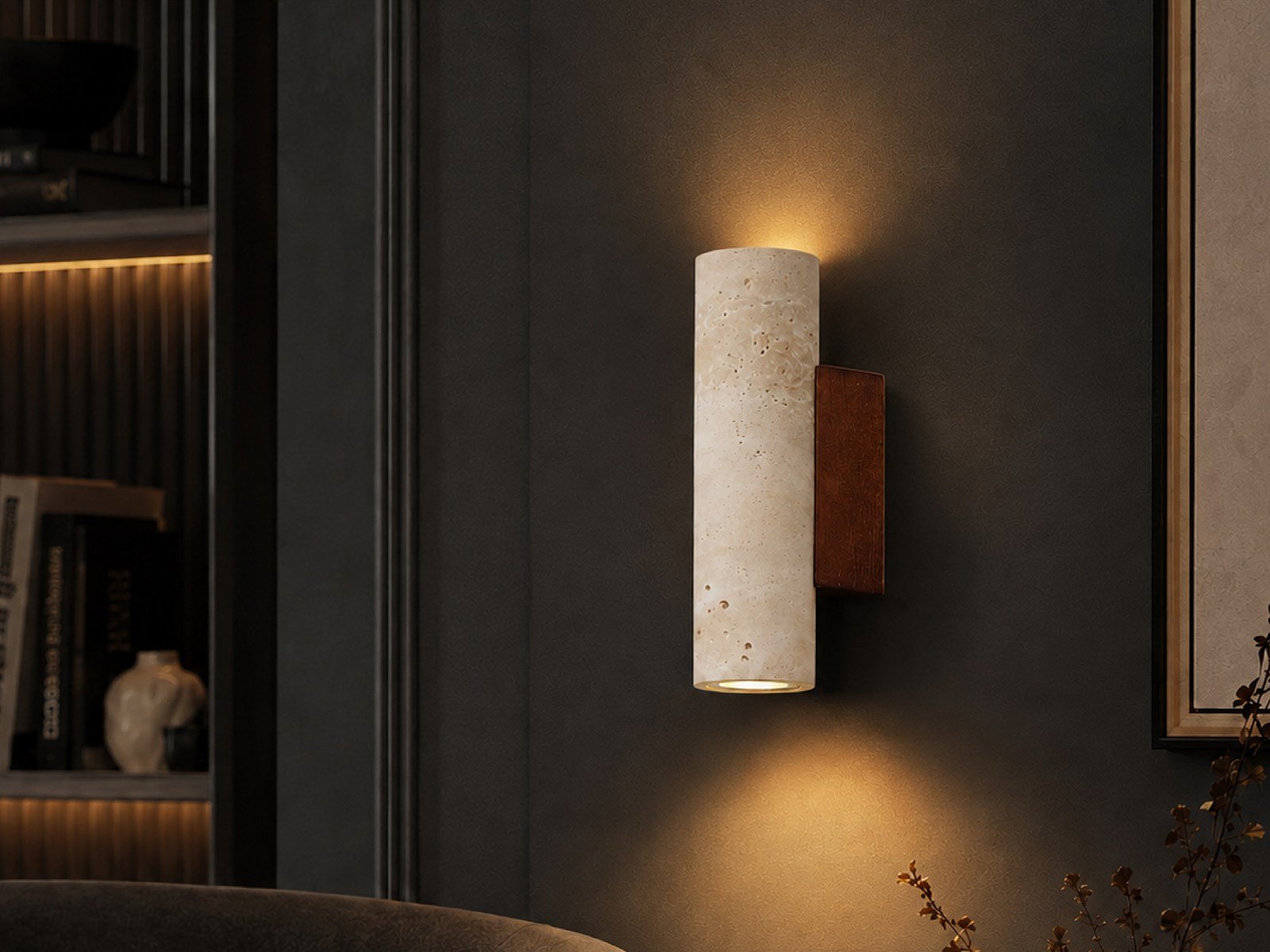 Travertine Cylinder Wall Light - Styled