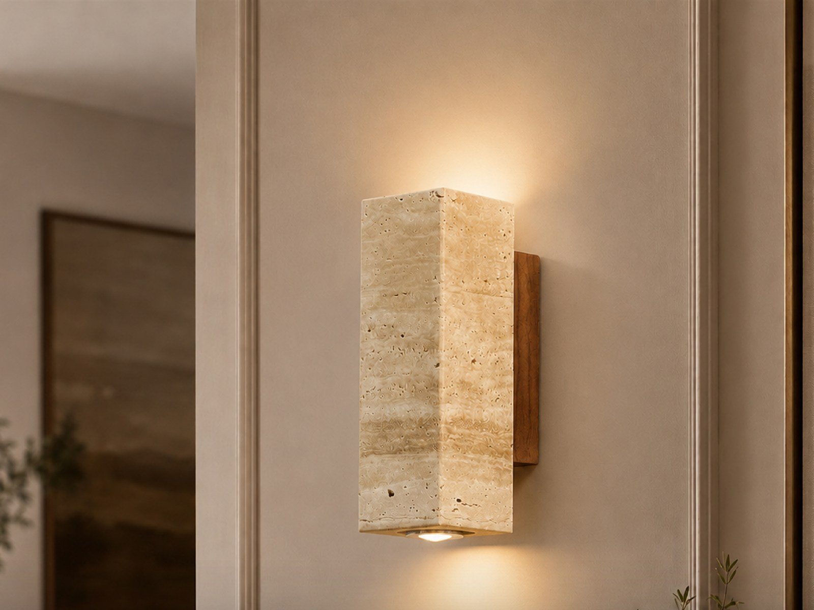 Travertine Block Wall Light - Styled