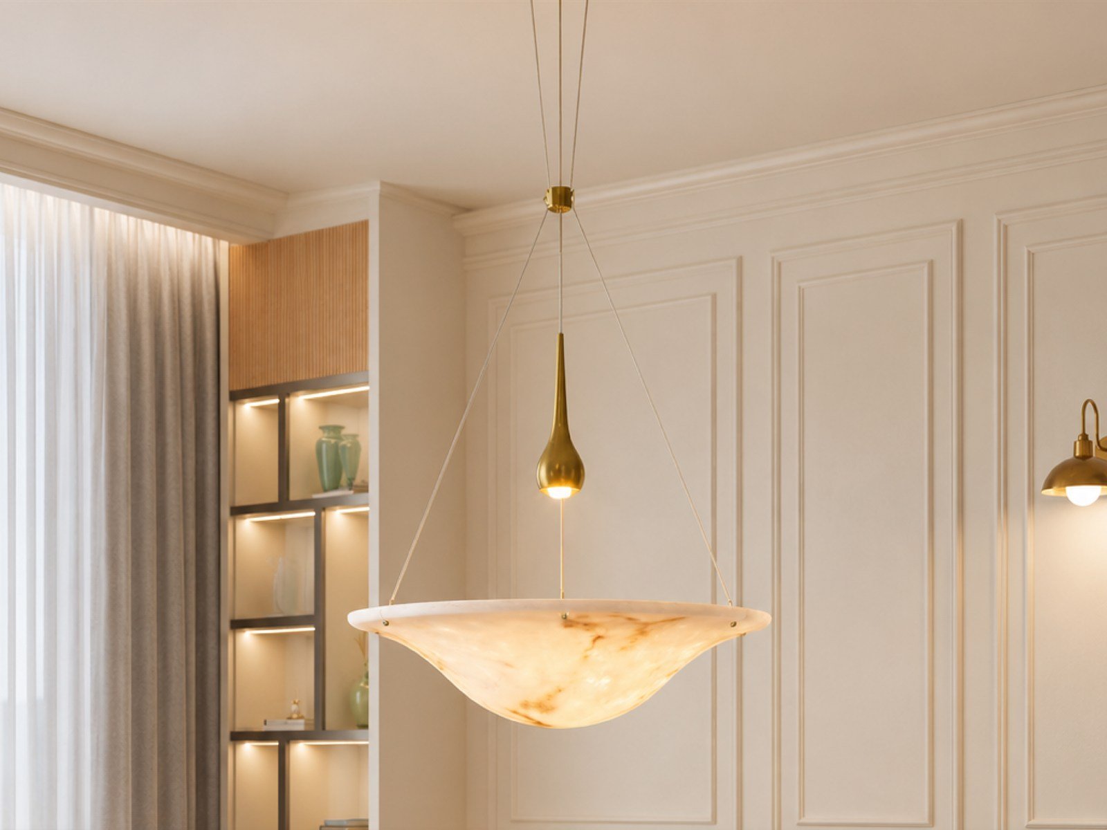 Alabaster Bowl Pendant - Installed