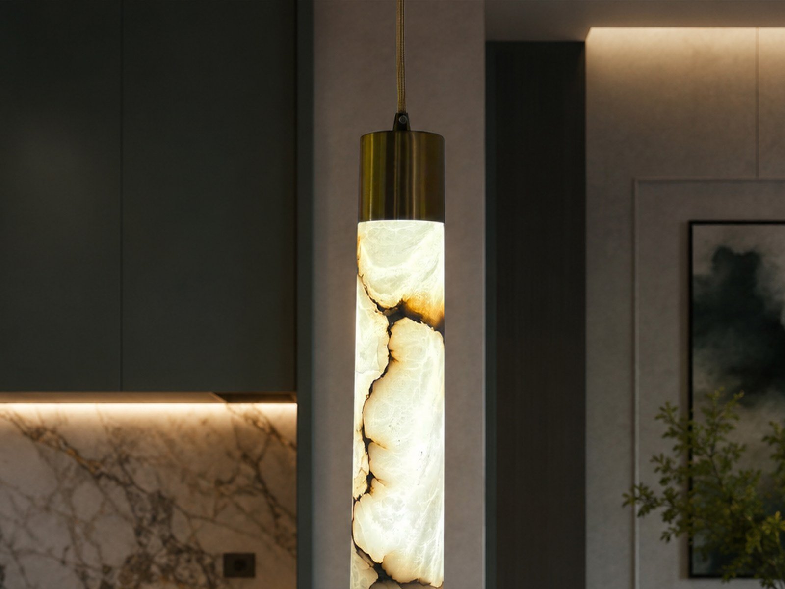 Spanish Marble Tube Pendant - Installed